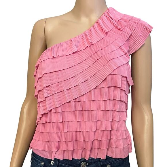 Endless Rose One Shoulder Mesh Tank Top Large Ruffle Cropped Coquette Pink - Picture 1 of 7